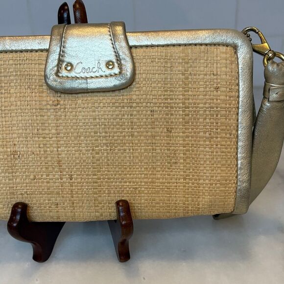 Coach Parker Natural Straw Leather Trim Clutch Wristlet Wallet Clutch - Picture 6 of 16